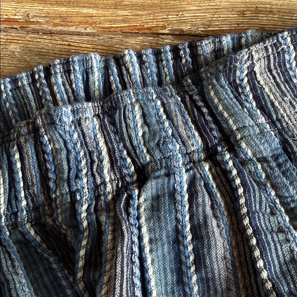 Free People blue striped woven cotton elastic waist wide leg pants size XS - Picture 3 of 9